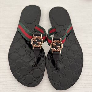 Gucci GG Black Thong Guccissima Sandals Logo Monogram Flip Flop Web Day 7.5 37.5
